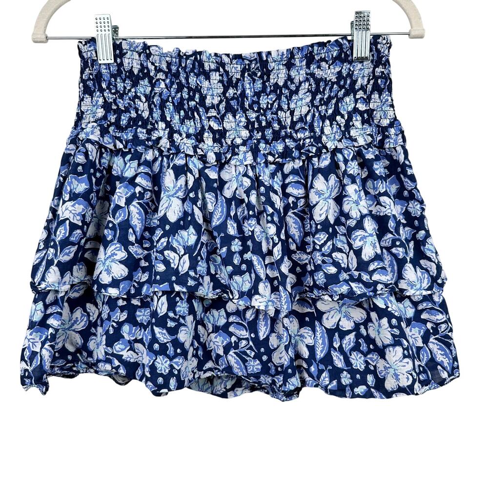 Vineyard Vines Short Skirt Ruffle Tiered Smocked Floral Blue Sm Preppy Coastal
